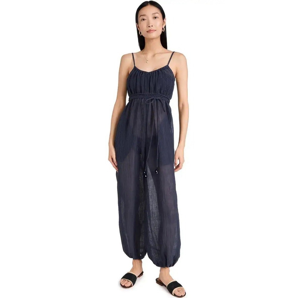 tory burch gauze jumpsuit navy crinkle‎ Size M Coastal Resort Lightweight